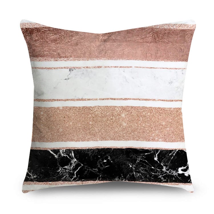 Rose Gold Polyester Pillow Cover with Black Gold Design