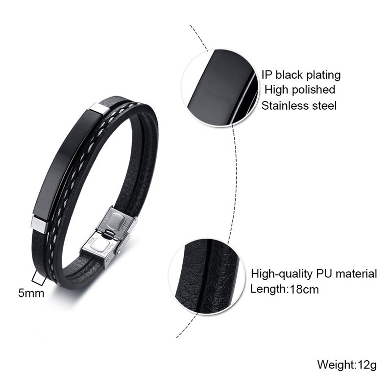 Men's Titanium Steel Woven Leather Bracelet