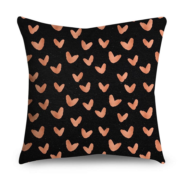 Rose Gold Polyester Pillow Cover with Black Gold Design