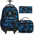 ZLYERT 3Pcs Rolling Backpack for Boys Men Travel Roller Backpacks with Wheels for Adults Teens College Graffiti Wheeled Bookbag with Lunch Box(Blue)