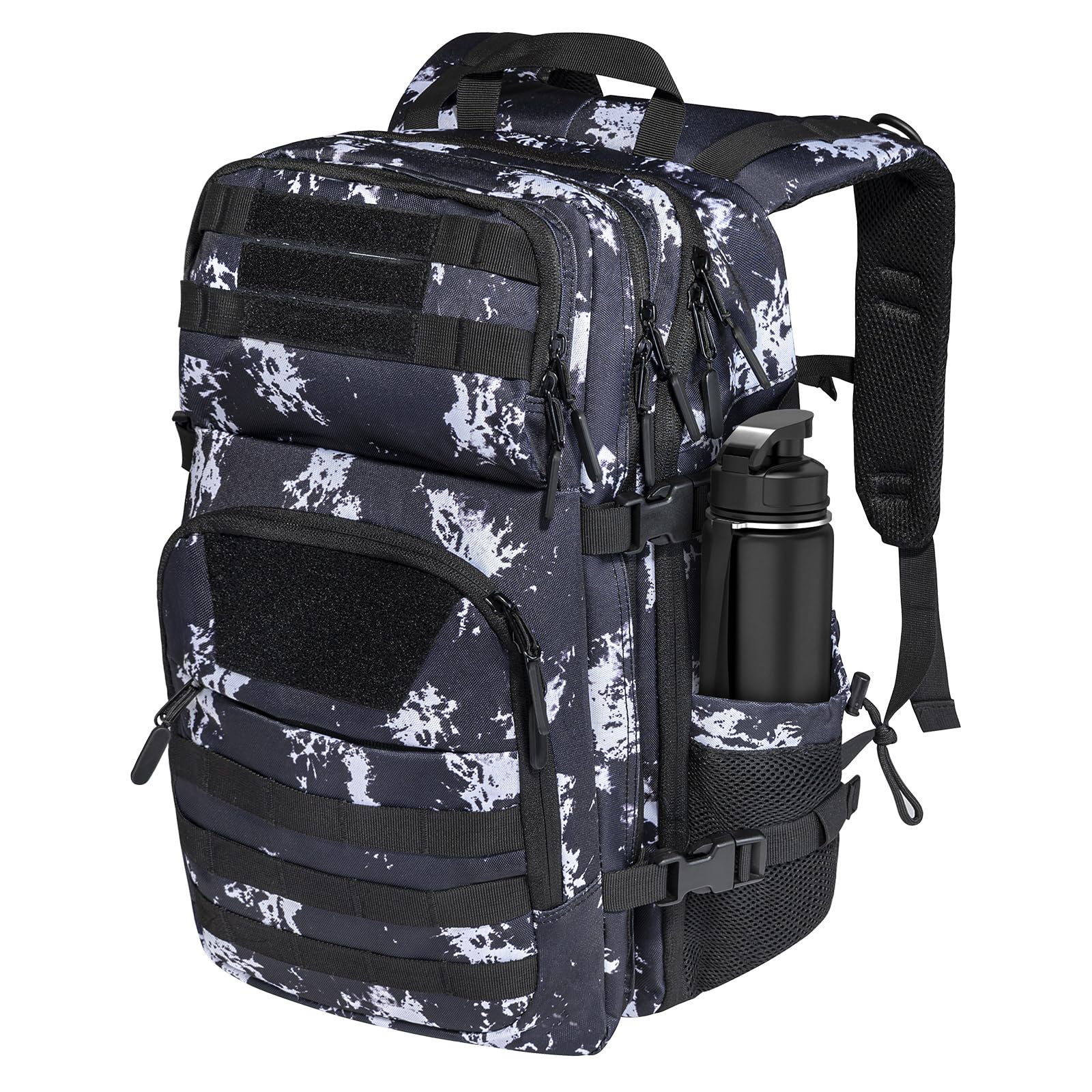 Liyufecor Military Tactical Backpack With 35L Large Army - Assault Pack Molle Bag Backpacks with Bottle Holder [Black Lightning]