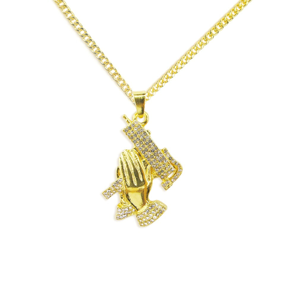 Prayer Hand Necklace, Peace Necklace, Hip Hop Necklace