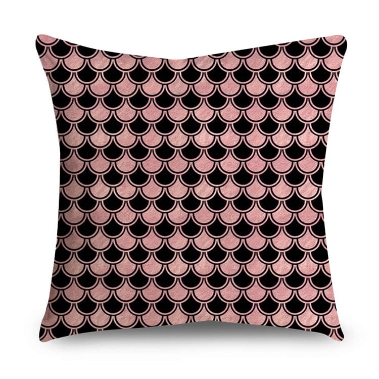Rose Gold Polyester Pillow Cover with Black Gold Design