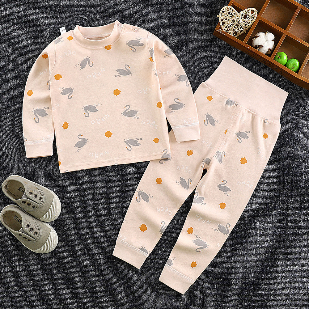 Color: Light pink, Size: 90cm - Children's High Waist Belly Protective Pants Set