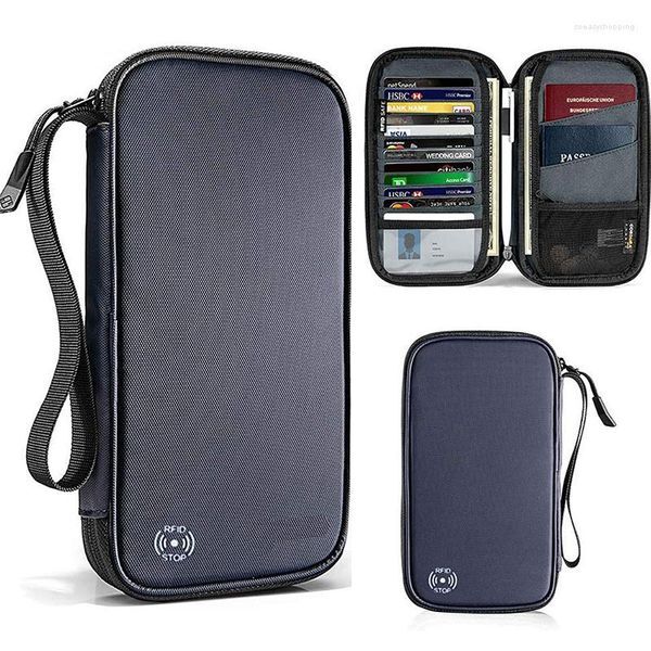 Color: Blue - Wallets Travel Wallet Family Passport Holder Documents Organizer Durable Waterproof Case With RFID For Men Women