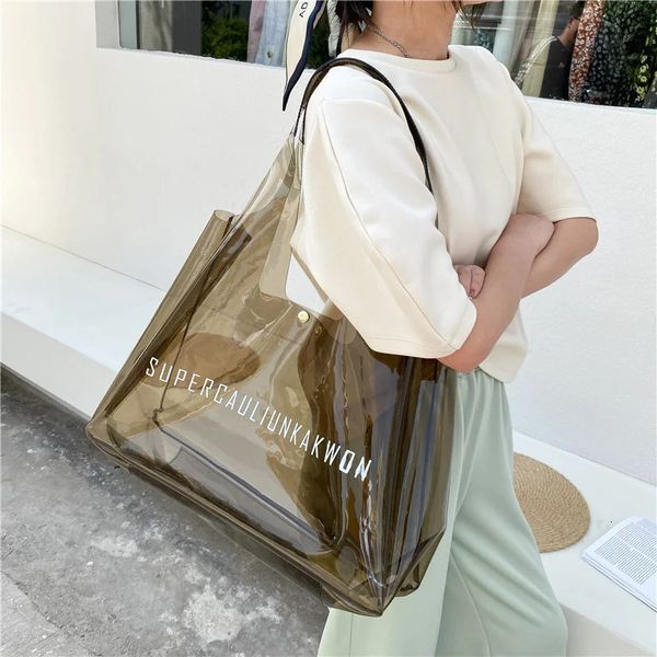 Color: Orange - Evening Bags 2023 Summer Transparent Jelly Clutch Bag Fashion PVC Women's Beach Shoulder Trailer Special Clear For Women y Tote 231013