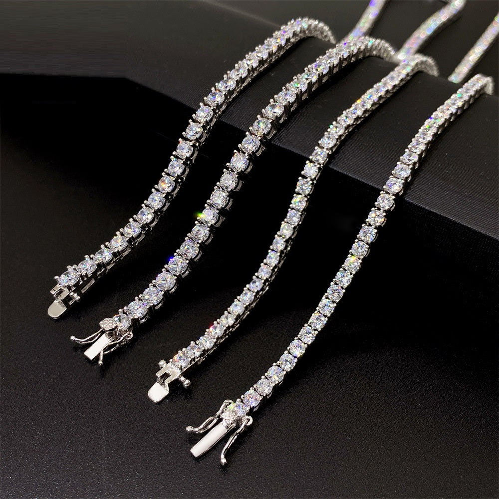 Color: White Gold Color, Purity: 7.5 inches - 4mm 925 Silver Inlaid Moissanite Hip-Hop Single-Stone Men's Tennis Chain