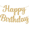 KatchOn Cursive Glitter Gold Happy Birthday Banner - Pre-Strung 10 Feet No DIY | Real Gold Birthday Party Decorations | Gold Happy Birthday Sign for Girls Gold Happy Birthday Decorations for Women