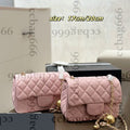 Color: Black - Luxury Designer Lambskin Gold/Silver Ball Mini CF Shoulder Bags Metal Hardware Matelasse Chain Cross Body Purse Handbags Turn C-Buckle Makeup Wallet Pocket 7 Colors