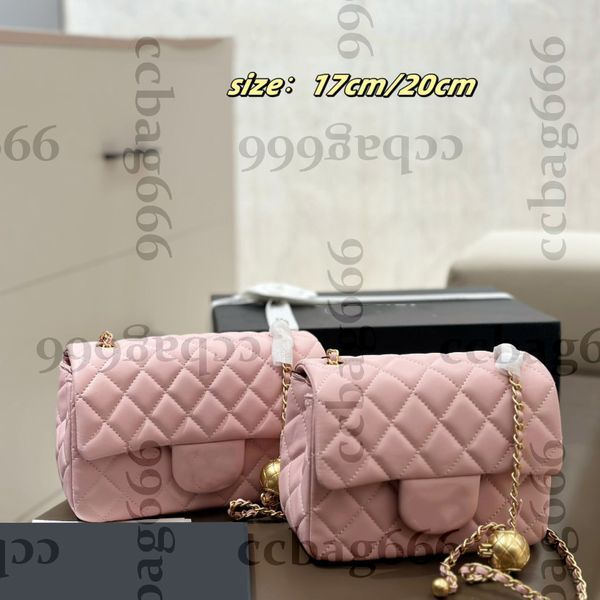 Color: Black - Luxury Designer Lambskin Gold/Silver Ball Mini CF Shoulder Bags Metal Hardware Matelasse Chain Cross Body Purse Handbags Turn C-Buckle Makeup Wallet Pocket 7 Colors