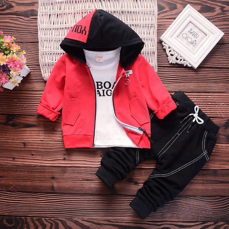 Color: Red, Size: 80cm - One-year-old autumn three-piece suit