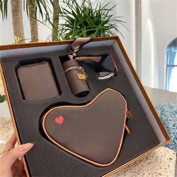 Color: Brown - Fashion crossbody printed simple designer Women leisure commuter brand heart-shaped shoulder bag Gift box packaging