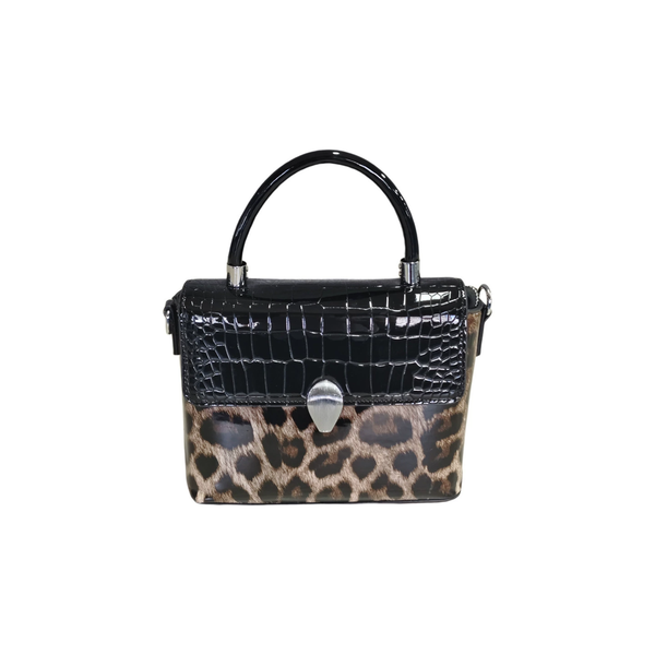 Color: Multi-Color - Spring women leopard print patent leather bags zipper single shoulder bag black glossy crocodile texture handbag designer
