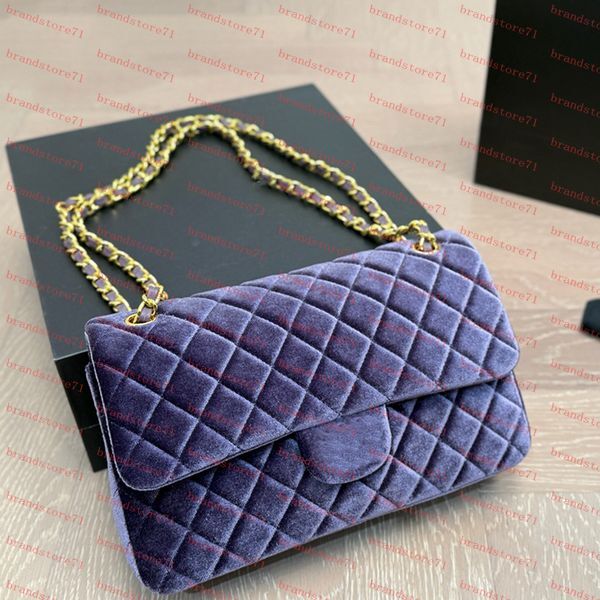 Color: 20# - Women Designer Medium Velvet Shoulder Bag Classic Double Flap Golden Hardware Diamond Lattice Matelasse Chain Crossbody Tote Luxury Handbag Multi Colors 25cm 9647