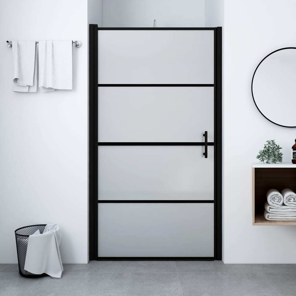 Shower Door Frost Tempered Glass 39.4"x70.1" Black