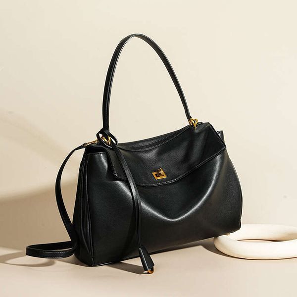 Color: Small Black Silver Premium Cowhide - Luxury Shoulder Bags New Commuter Style bag Crossbody Cowhide Tote Women S Large Capacity High End Underarm Bag SENYY