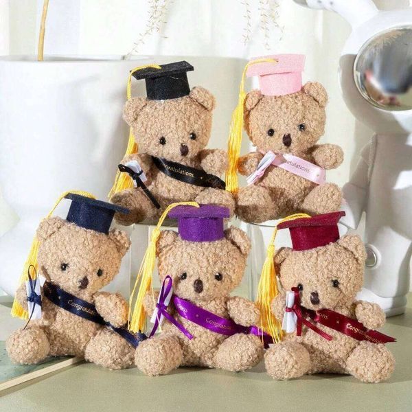 Color: Black - 12cm/4.72in Doctor Bear Plush Toy Stuffed Animal with Cap & Gown Cute Educational Gift for Students Kids Graduation S Y260202