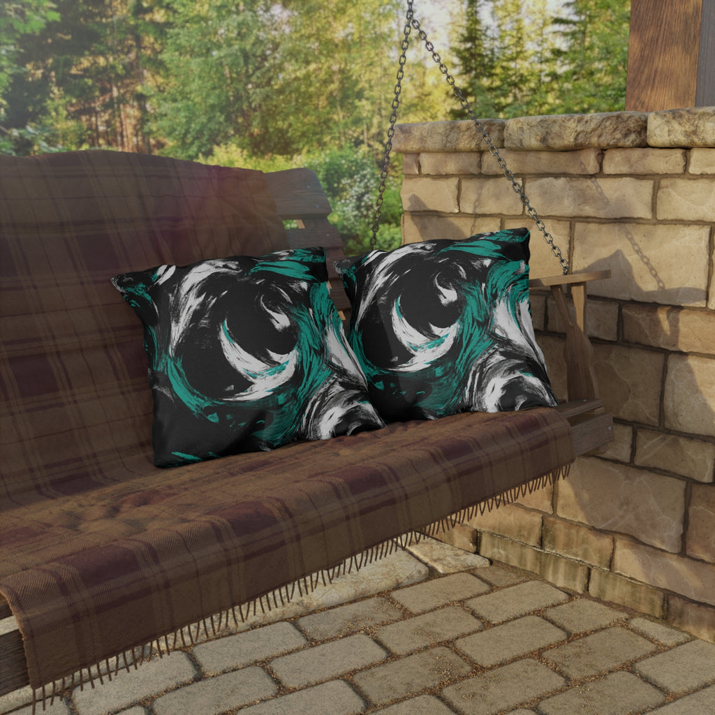 Decorative Indoor/outdoor Pillow - Black Green White Abstract Pattern