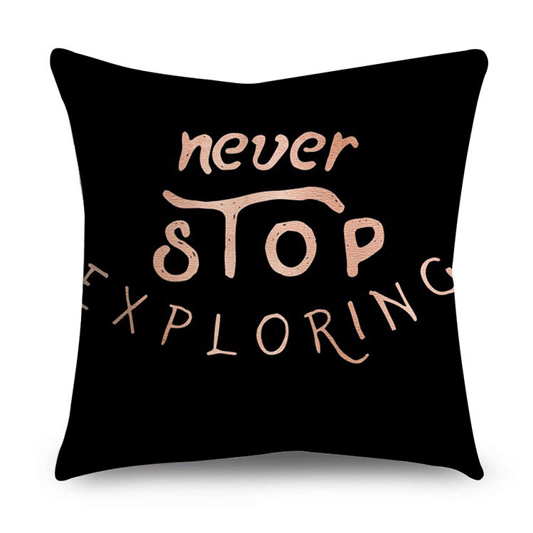 Rose Gold Polyester Pillow Cover with Black Gold Design