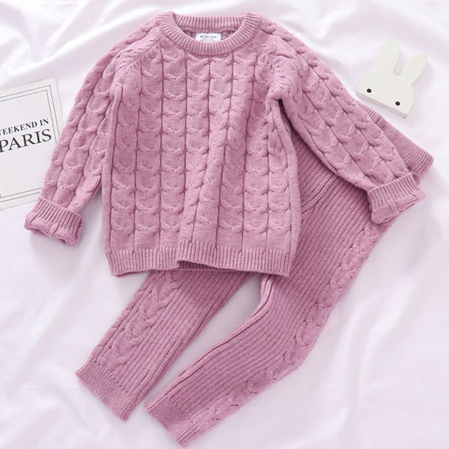 Color: Pink sets, Size: 6M - Baby Boy Girl Sweaters Knit Sweater Pants