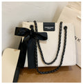 Color: White, style: Small - AutumnWinter Tote Bag Women's Large Capacity New Trendy Fashion Texture Chain Shoulder Bag Pure Color Embroidered Thread Handbag