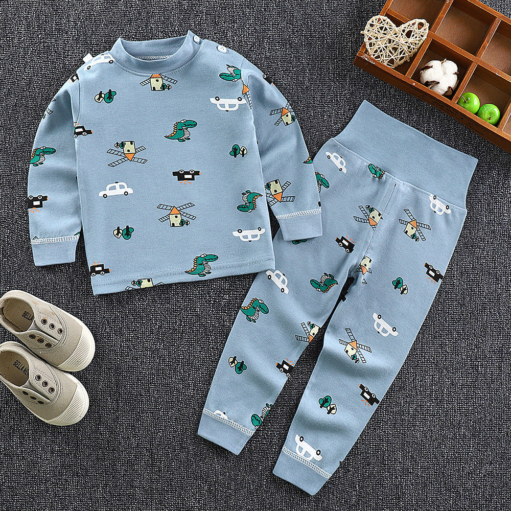 Color: 3blue, Size: 120cm - Children's High Waist Belly Protective Pants Set