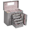 ANWBROAD Huge Jewelry Box Jewelry Organizer 6 Tier Jewelery Case Storage with Lock Mirror Jewelry Chest Large Jewellery Organizer for Earrings Rings Necklaces Bracelets Gift Grey Faux Leather UJJB018H