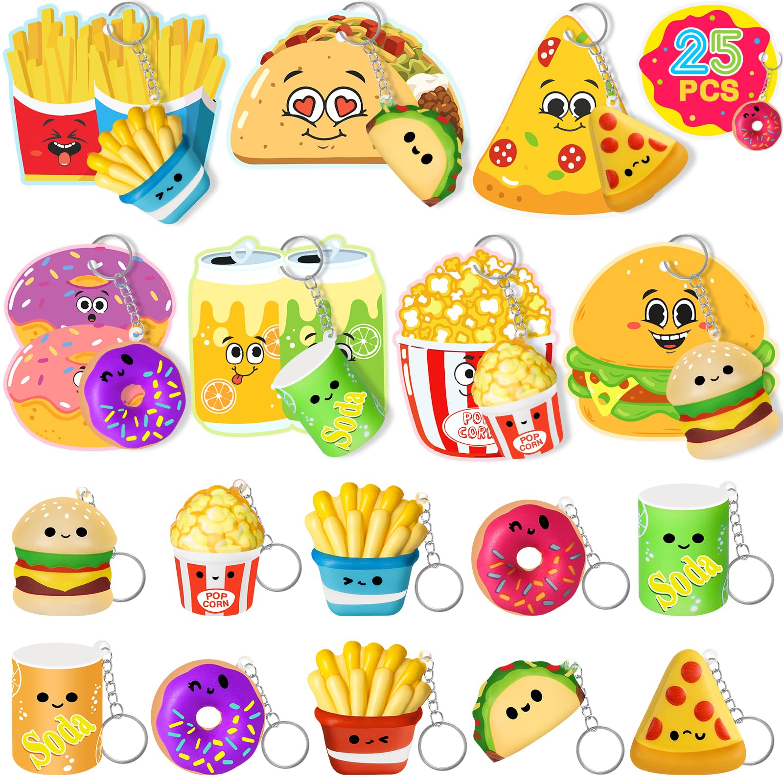 FHOZGECY Valentines Cards for Kids Classroom 25PCS Keychains kids Valentines Day Cards with Mochi Squishy Toys for Boys Girls Greeting Cards for Classroom Exchange School Activities Party Favors