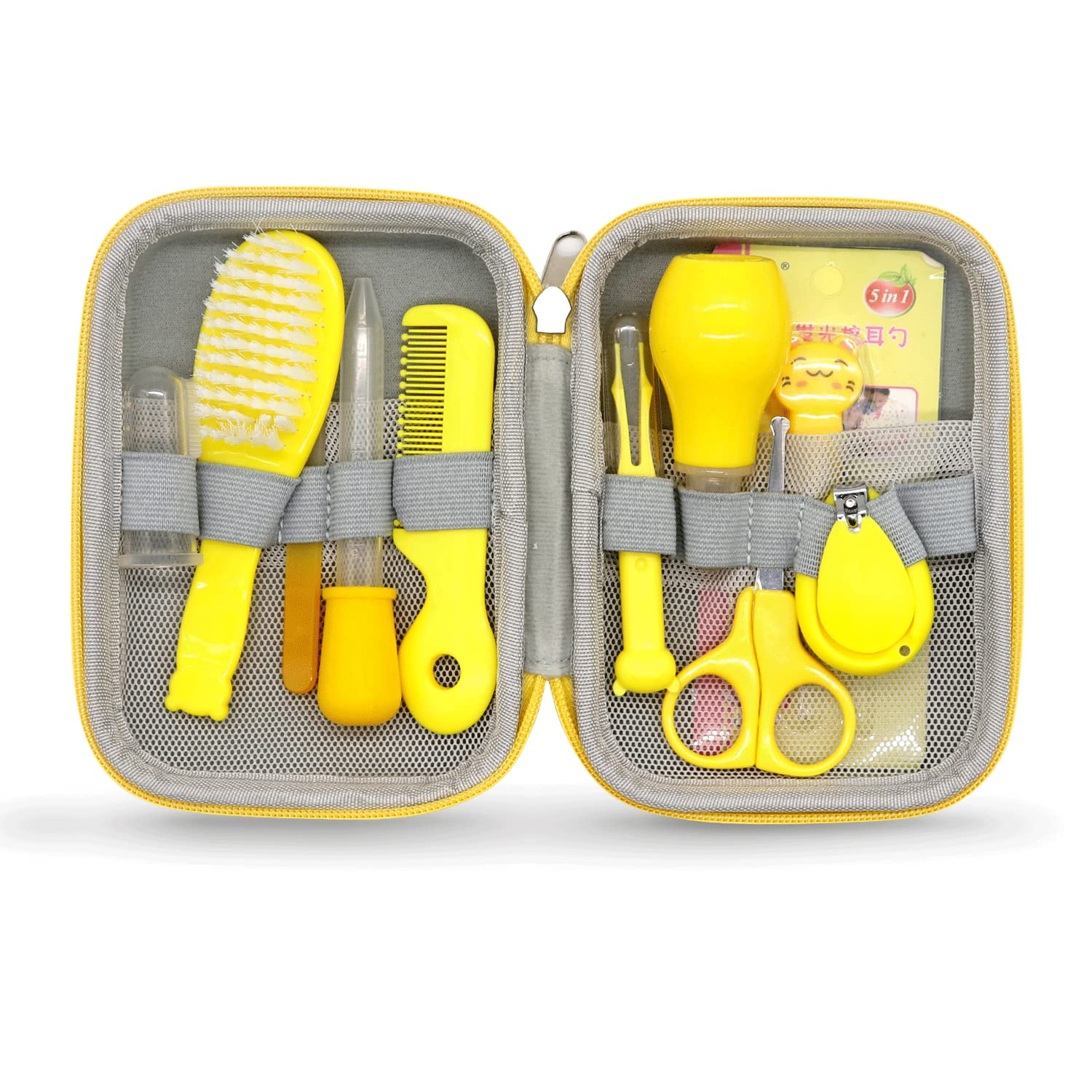 Baby Grooming Kit Portable Baby Safety Care Set with Hair Brush Comb Nail Clipper Nasal Aspirator etc for Nursery Newborn Toddlers Infant Girl Boys Keep Clean (Yellow)