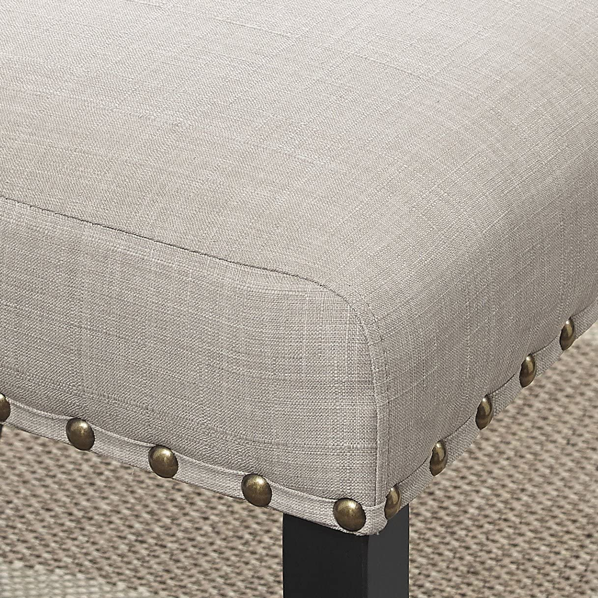 Tan Fabric Nailhead Dining Set 5 Piece Round Table