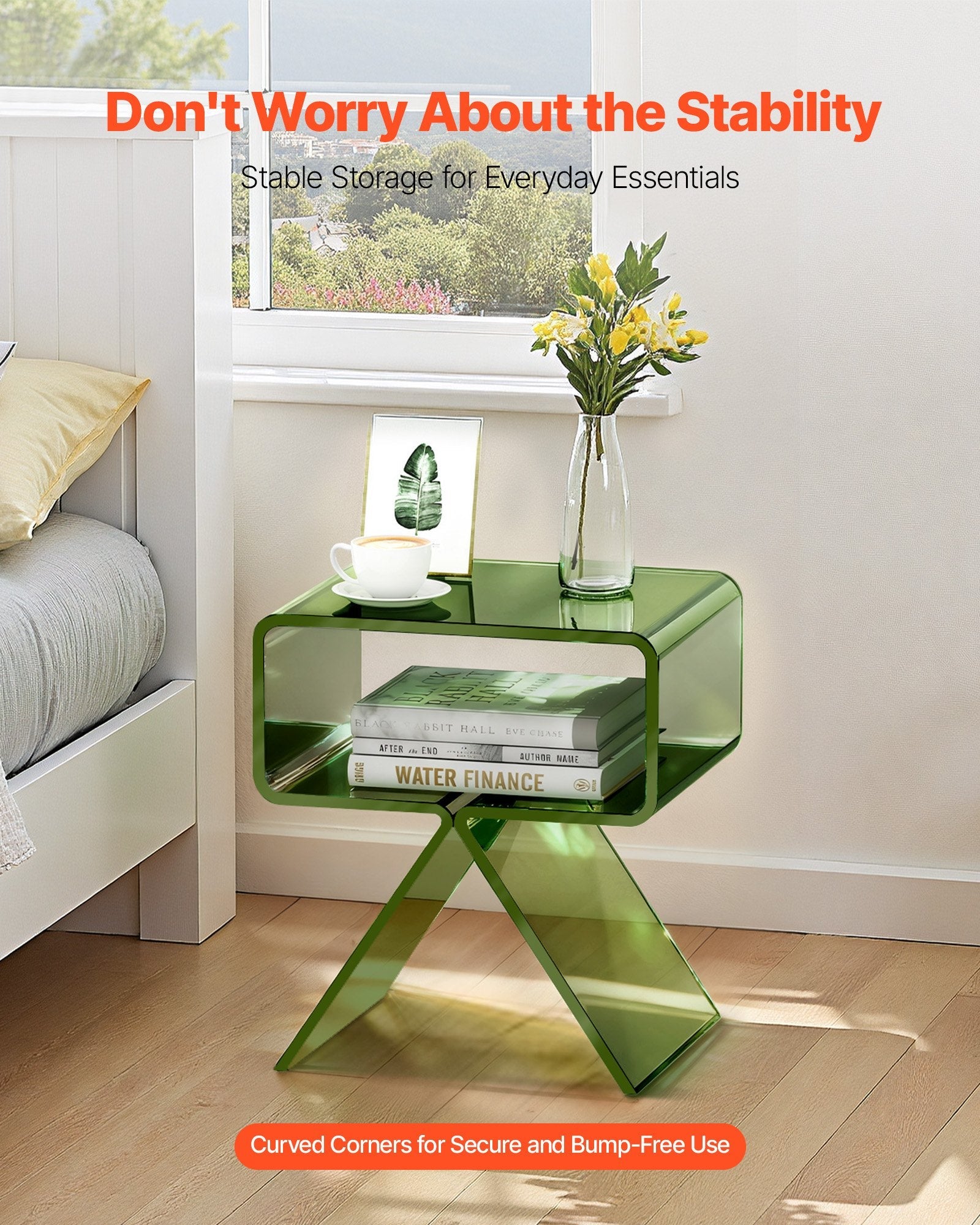 Acrylic Nightstand Side Table, Modern Clear Bedside Table With Storage