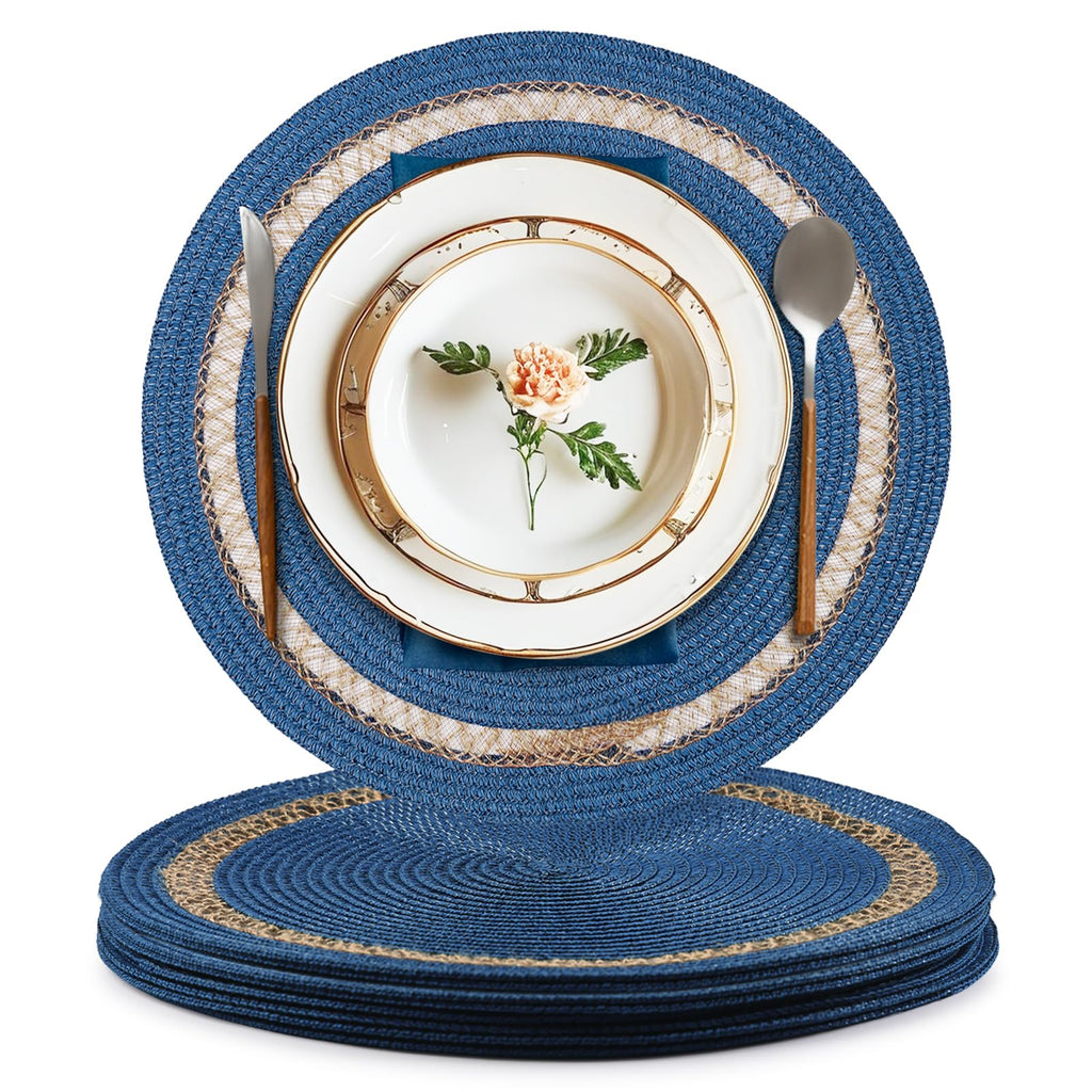 Blue Round Jute & Paper Placemats Set of 8