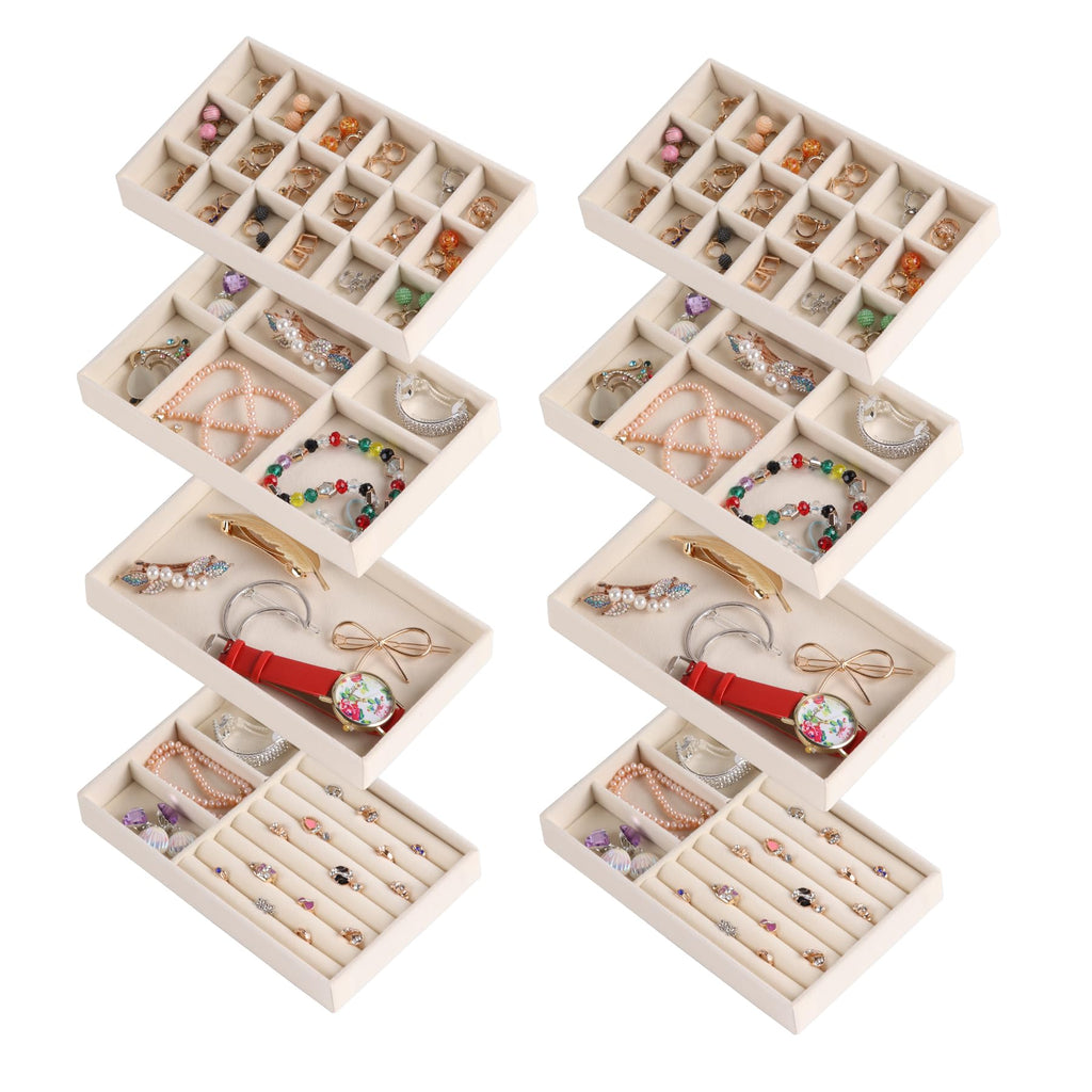 Afnkiom Jewelry Organizer TrayStackable Velvet Jewelry TraysSet of 8 Drawer Inserts Earring Organizer For Women Girls Jewelry Storage Display Case for Rings Stud Necklaces