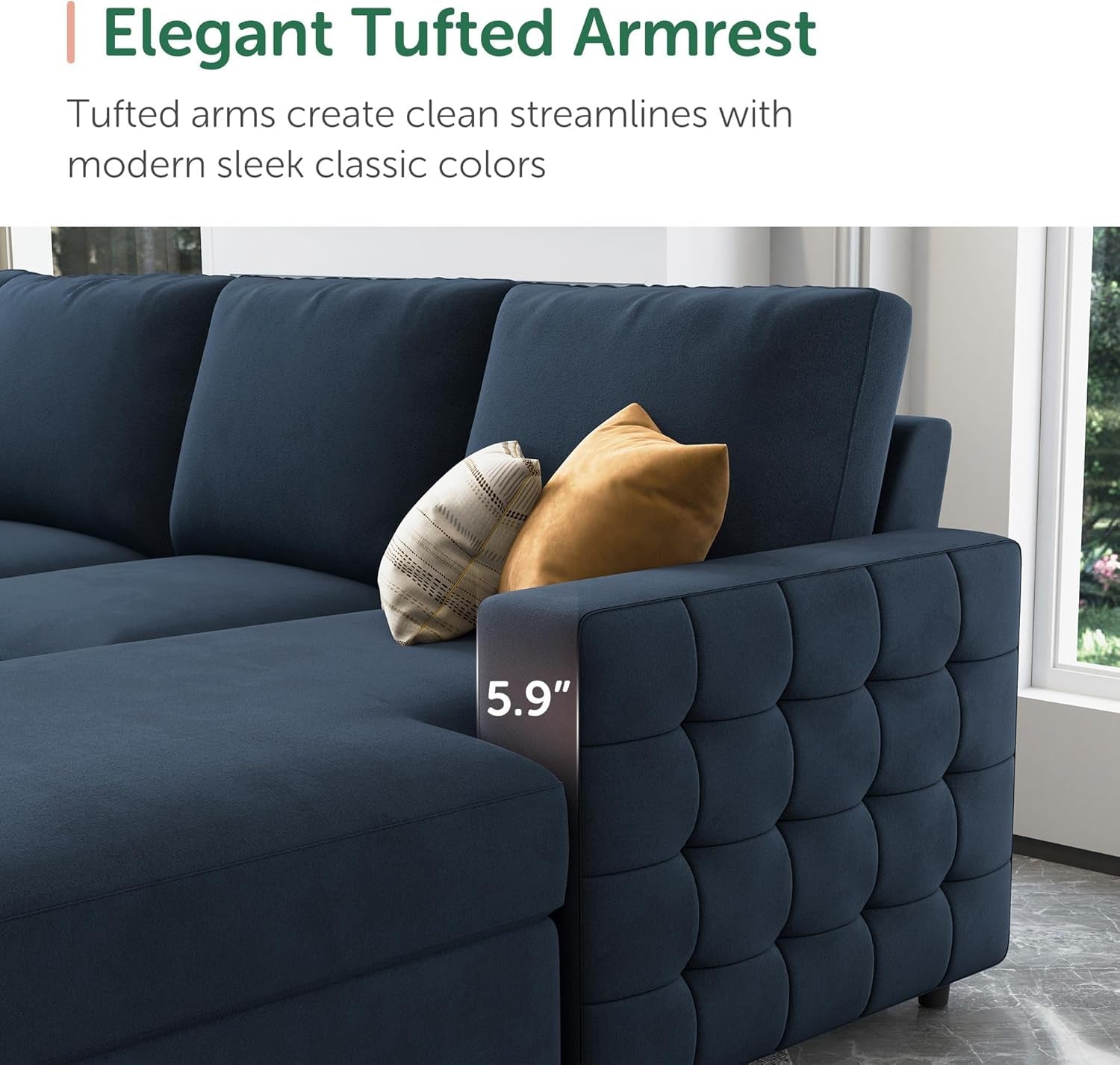Blue Velvet U Shaped Sleeper Sofa With Pull Out Bed
