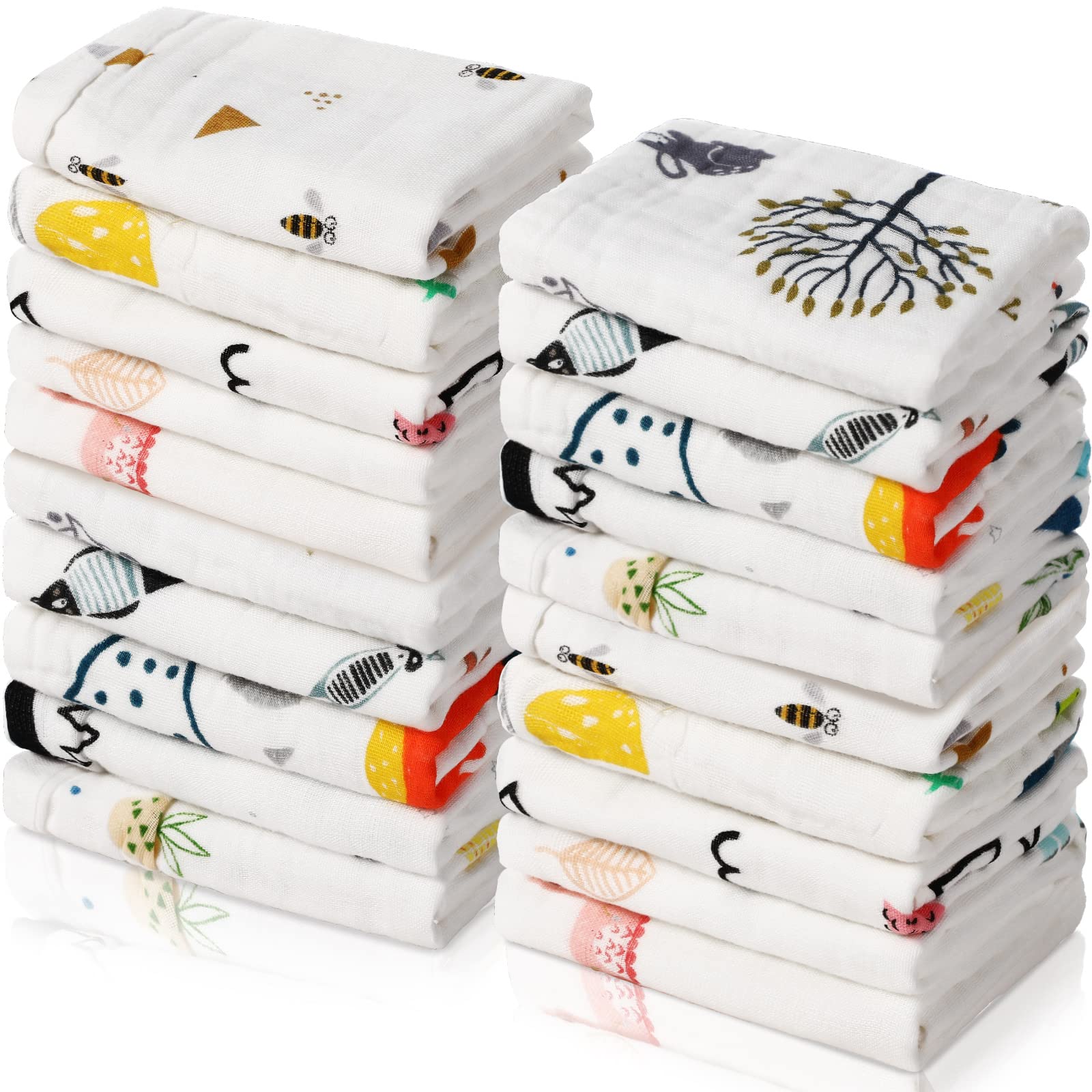 Chumia 20 Pack Baby Muslin Burp Cloths Baby Wash Cloths with Sensitive Skin 6 Layer Cotton Face Towels Baby Bath Towel Absorbent for Baby Toddler Kids Shower，10 x 10 Inch