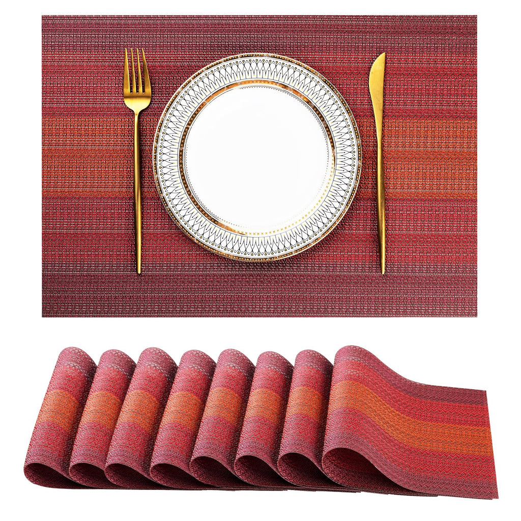 Elegant Red Gradient Vinyl Placemats Set of 8