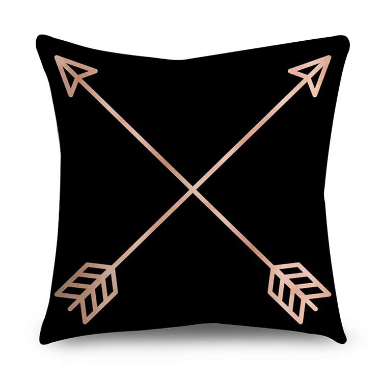 Rose Gold Polyester Pillow Cover with Black Gold Design