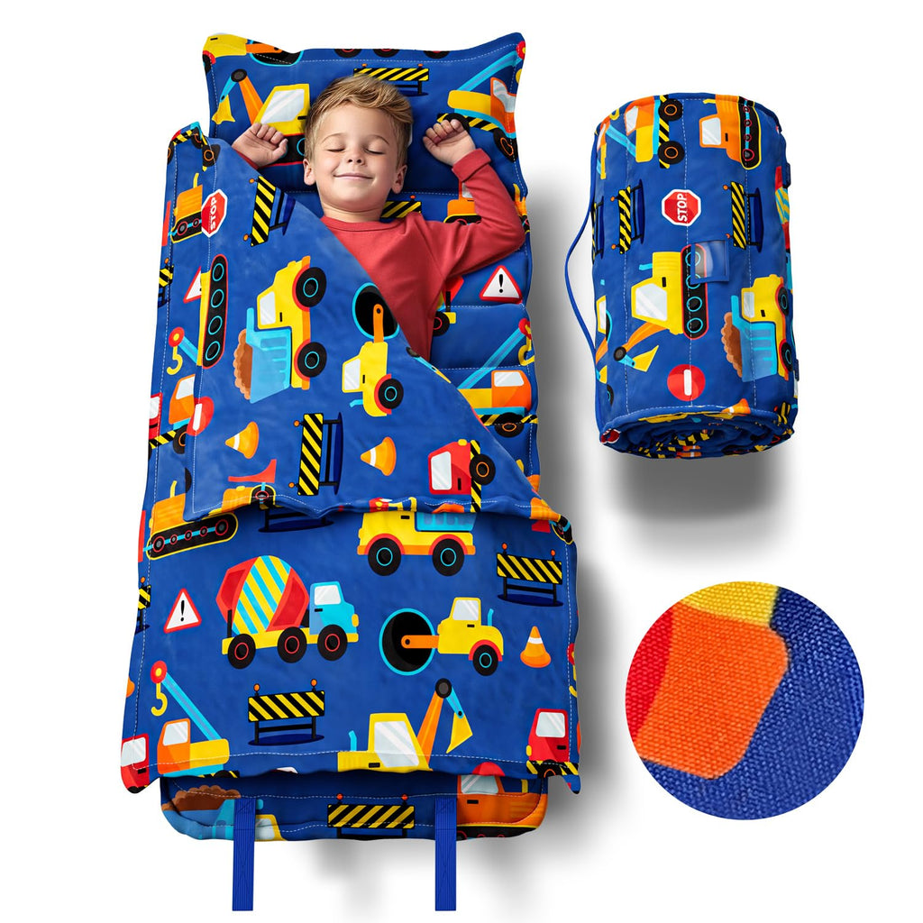 Klevly Nap Mats for Preschool Ages 3-5 | Soft & Non-Toxic Fabric | Nap Mat for Toddlers | Toddler Nap mats for Daycare | Kindergarten Nap Mat | Toddler Nap Mat | Construction Kids Nap Mat
