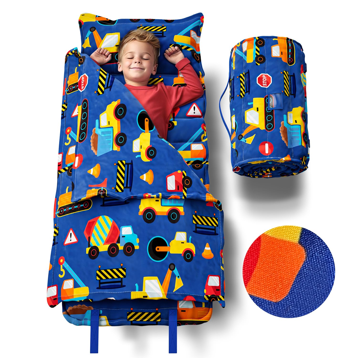 Klevly Nap Mats for Preschool Ages 3-5 | Soft & Non-Toxic Fabric | Nap Mat for Toddlers | Toddler Nap mats for Daycare | Kindergarten Nap Mat | Toddler Nap Mat | Construction Kids Nap Mat