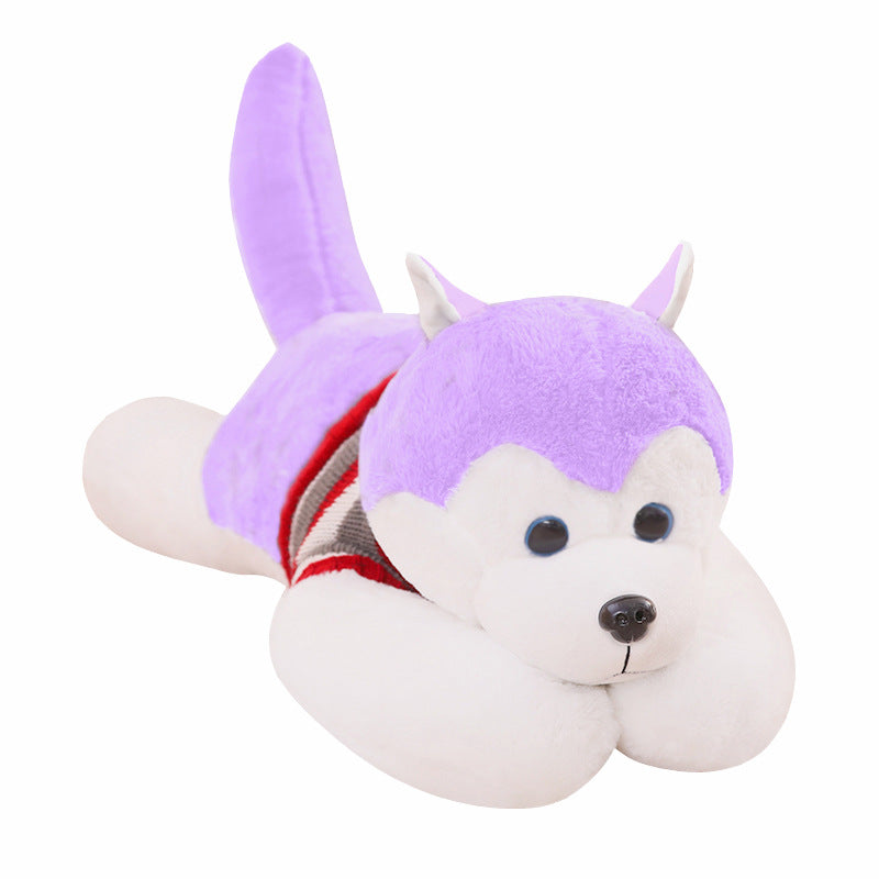 Color: Grey, Size: 45cm - Cute two pug bear sleeping pillow husky