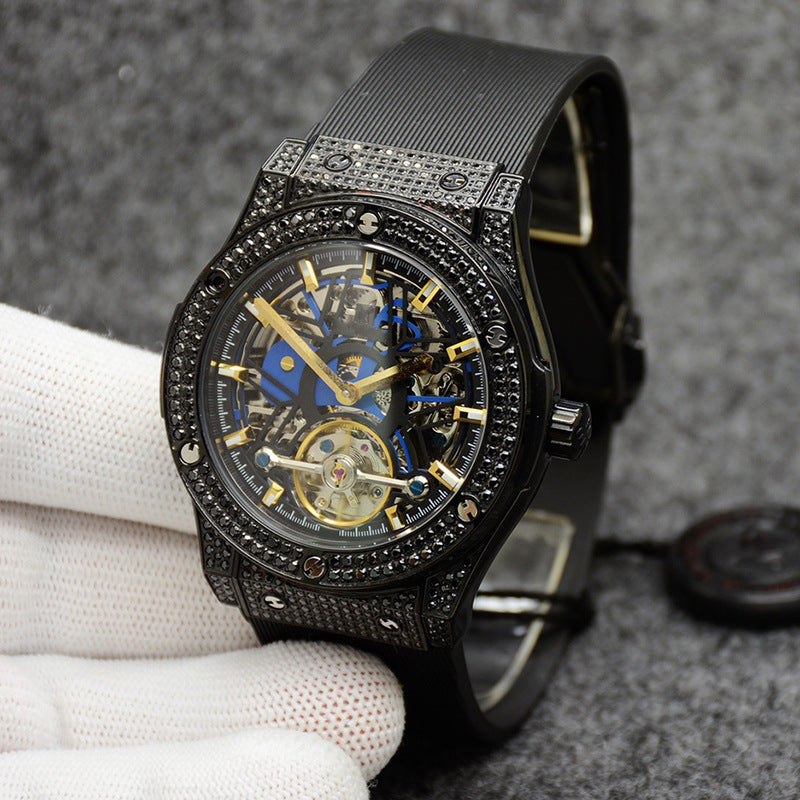 Color: 5Color - Men's And Women's Fashion Crystal Case Hollow Automatic Mechanical Watch