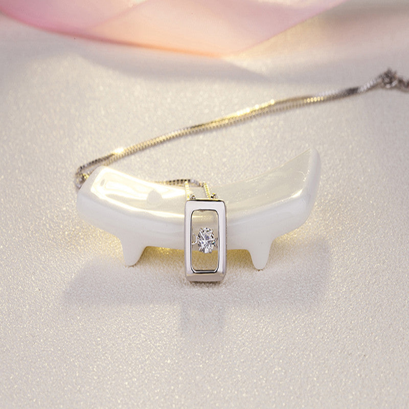 Dynamic Stone Pendant Silver Necklace - Minimalist Jewelry