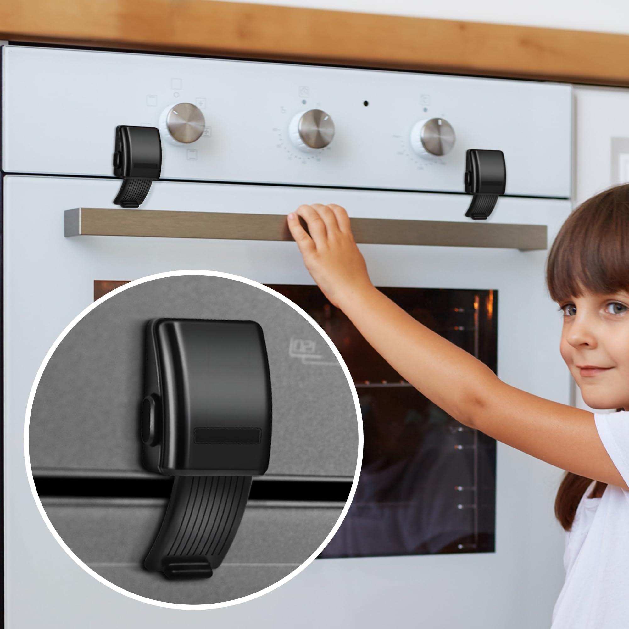 7 Packs Child Safety Heat-Resistant Oven Door Lock and Gas Stove Baby Safety Products Silicone Knob Locks Child Proof Ove Knob Cover for Baby Pet Safety 3M AdhesiveNo Screws or Drill - Black
