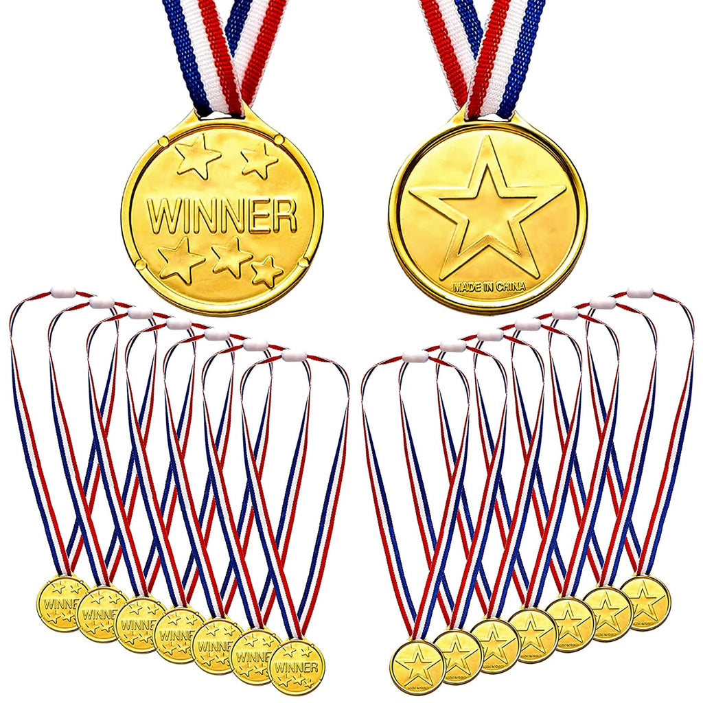 Whaline 20 Pcs Gold Award Medals Winner with Ribbon Necklaces Award Medals for Kids School Meeting Sports Events Talent Show Spelling Bees Party Decor or Celebration Souvenir