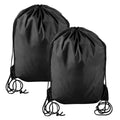 Grevosea 2 PCS Black Drawstring Bags - Bulk String Backpacks for Men & Women - Ideal for Sports Gym Travel Swimming Beach - Durable Polyester Cinch Sackpacks