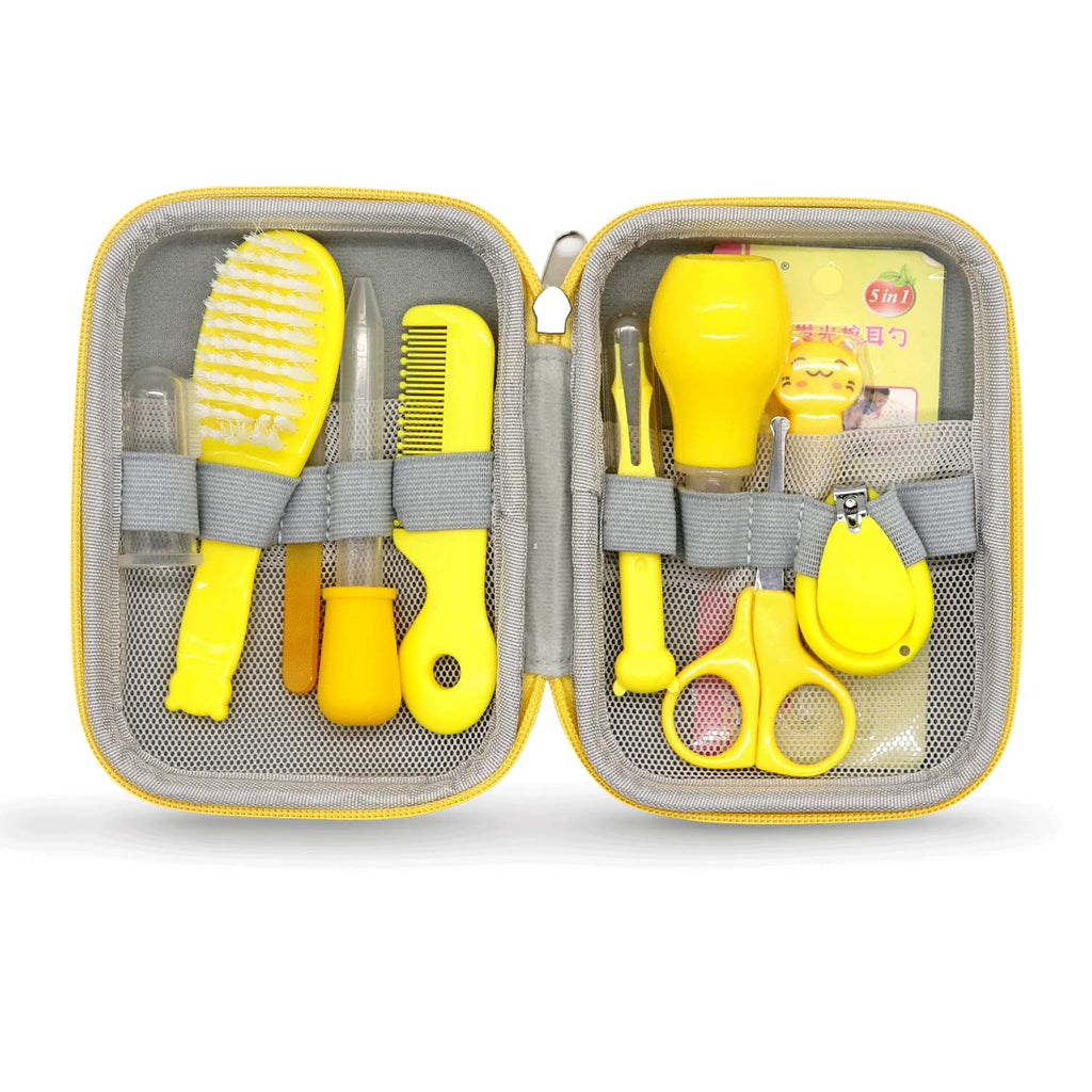 Baby Grooming Kit Portable Baby Safety Care Set with Hair Brush Comb Nail Clipper Nasal Aspirator etc for Nursery Newborn Toddlers Infant Girl Boys Keep Clean (Yellow)