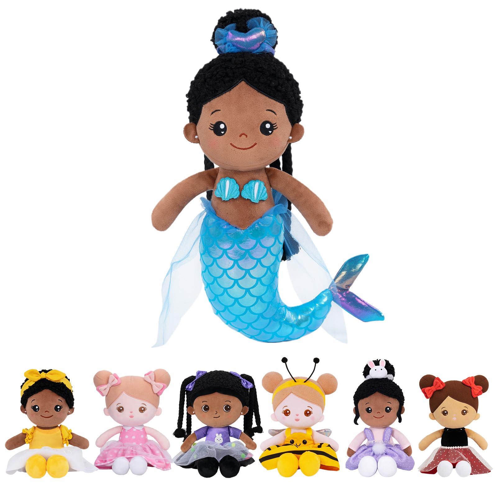 OUOZZZ 15" Soft Black Mermaid Doll for Girls - First Plush Baby Doll Sleeping Cuddle Buddy Toy Stuffed Animals Doll for 3 Year Old Kids