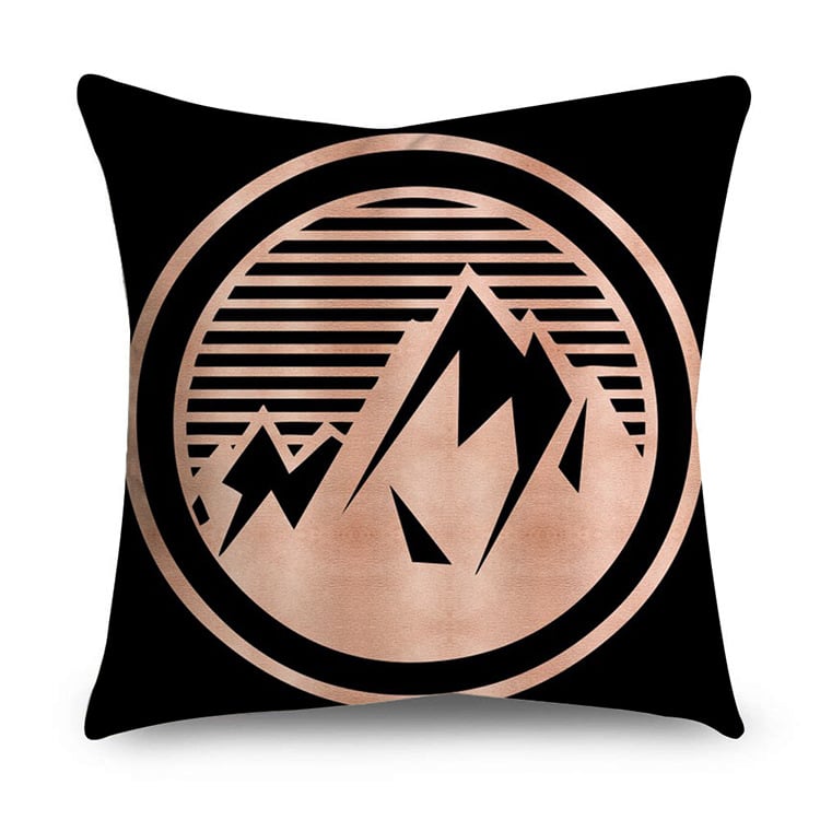 Rose Gold Polyester Pillow Cover with Black Gold Design
