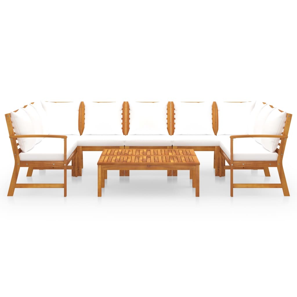 9 Piece Patio Lounge Set with Cushion Cream Solid Acacia Wood
