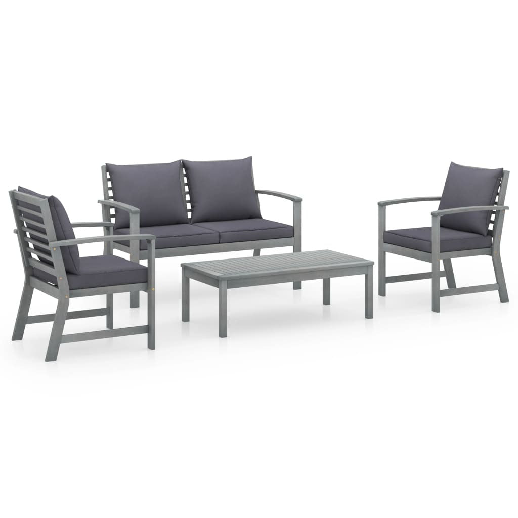4 Piece Patio Lounge Set with Cushions Solid Acacia Wood